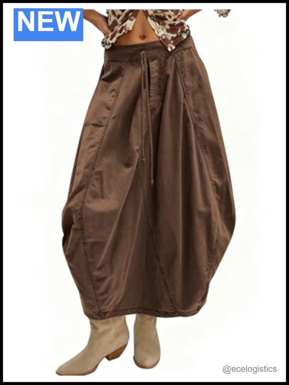 Women's Poplin Midi Skirt Y2K Cargo Parachute Maxi Skirt with Pockets